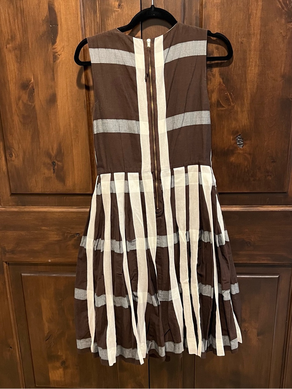 Anthropologie Maeve brown and White Striped Sleeveless fit and flare Midi Dress - Picture 7 of 12
